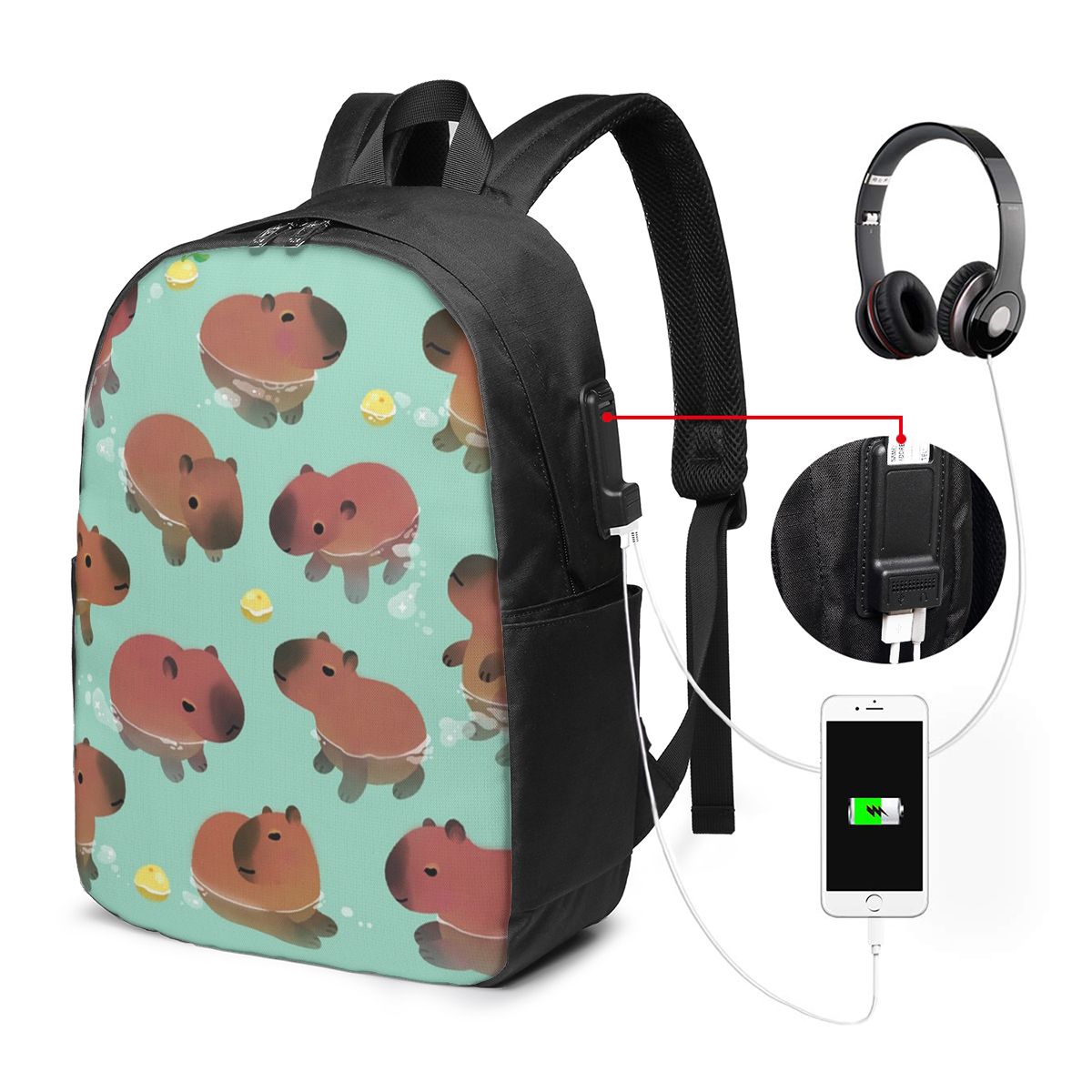 Women Bags For Travel - Zaino con motivo animalier Capybara, borsa