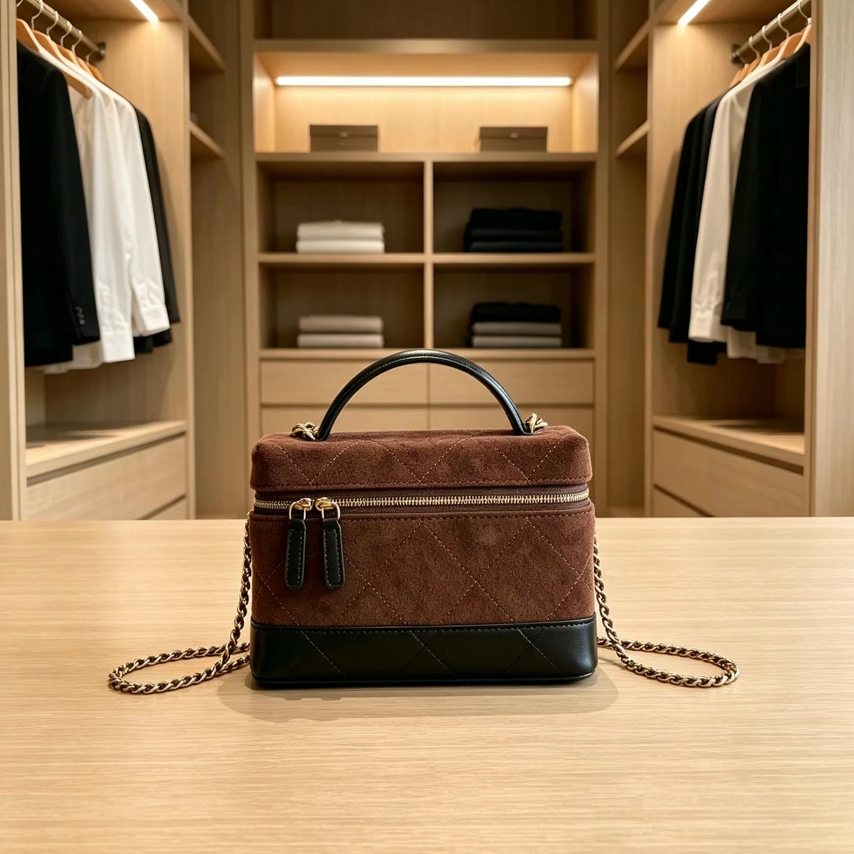 Women Vanity Bags - Borsa a tracolla in pelle scamosciata