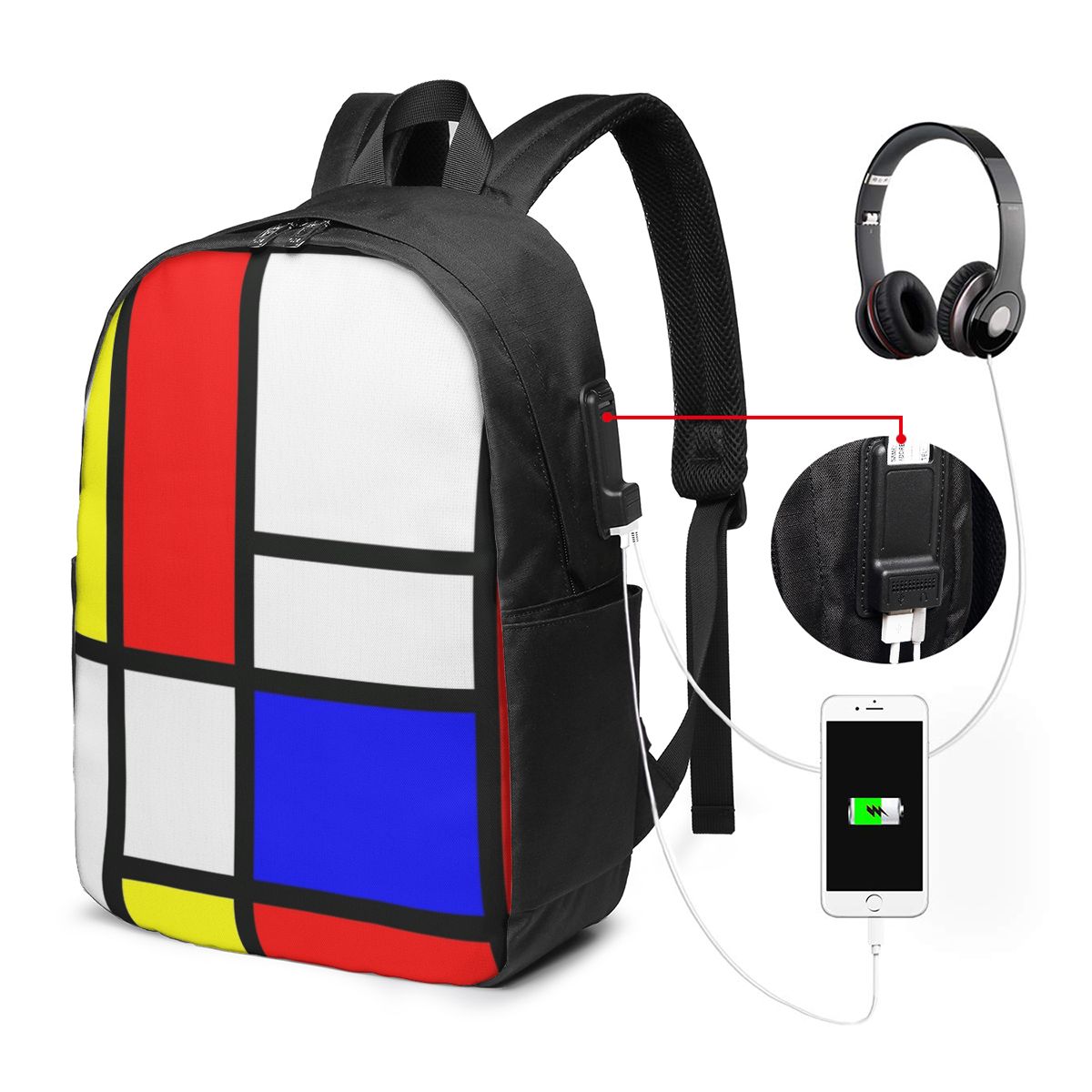 Women Bags For Travel - Zaino Piet Mondrian Composition, borsa da