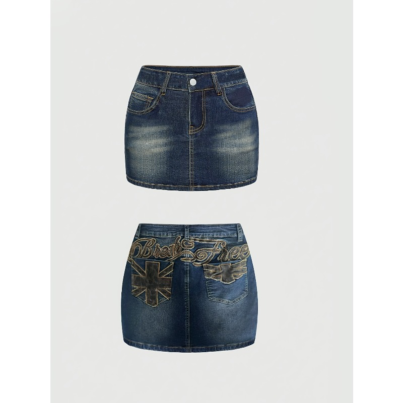 Women'S Retro Bags - Gonna Corta Estiva in Denim Retrò