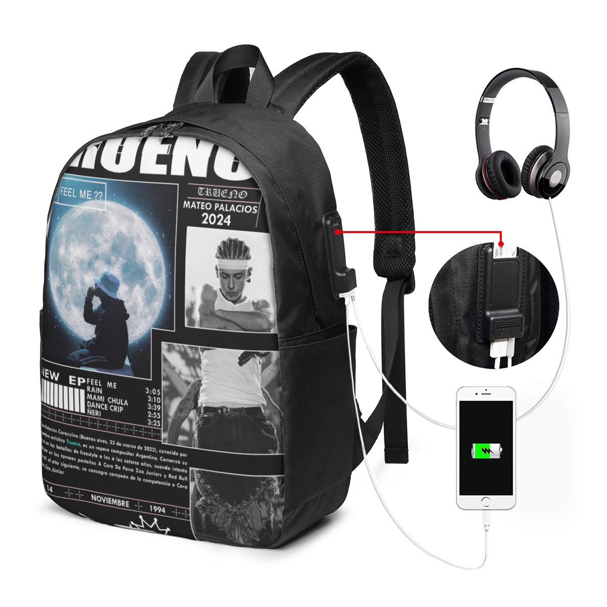 Women Bags For Travel - Divertente Zaino Hip Hop Trueno per