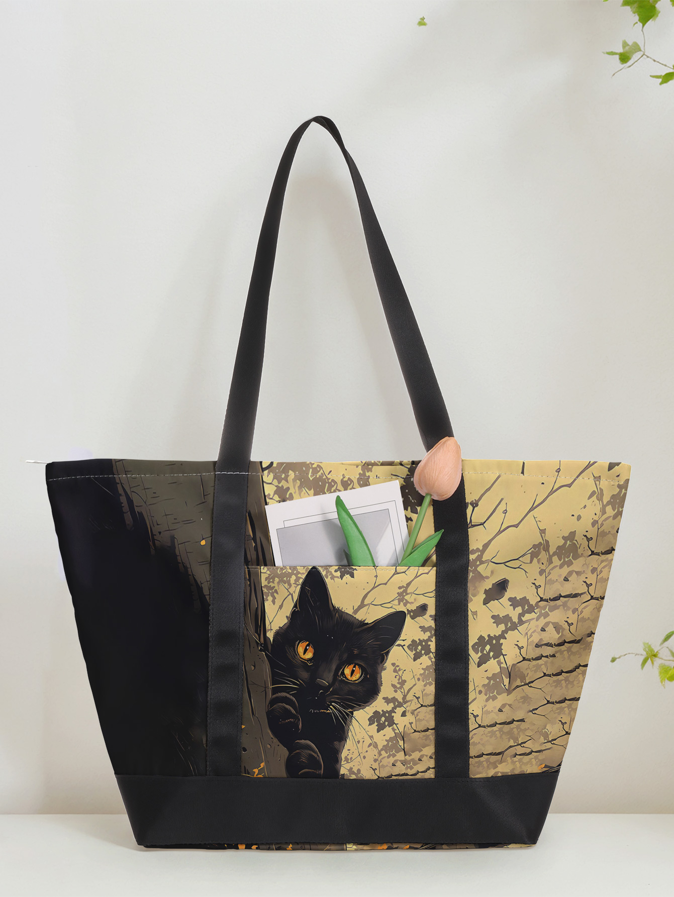 Women Bags Medium Size - Borsa Tote Retro Art con Gatto